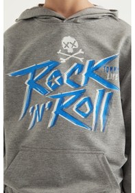 Resim Tommylife Tommy Life Gri Melanj Yazı Baskılı Kanguru Cepli Kapüşonlu Standart Kalıp Erkek Çocuk Sweatshirt - 11002 Gri Melanj 