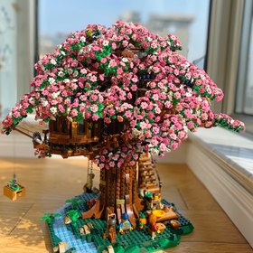 Resim Yaratıcı Kiraz Çiçeği Ev, Minyatür Yapı Blokları, Koleksiyon Model Seti, Oturma Odası Dekorasyonu, Montaj, Noel, Cadılar Bayramı, Doğum Günü Hediyesi, Yapımcı, Tuğla, Yapı Bloğu/Set 