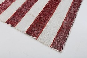 Resim 203x300 cm Bayrak Yama İşi Kırmızı Bayrak Yün El Dokuma Modern Geometrik Etnik Eskitme Desenli Boho Oturma Odası Salon Yolluk Koridor Mutfak Halısı 