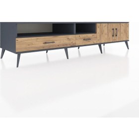 Resim Kronos Tv Ünitesi 3 Raflı 2 Çekmeceli 2 Kapaklı 220x59x51 Antrasit-çam Atlas Çam/atlas Çam - Antrasıt 
