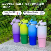 Resim 1 adet 30oz (3-Renklilik Gradyan) Çift Duvarlı Vakumlu Paslanmaz Çelik Yalıtımlı Su Şişesi Tutma Sapı ile, Açık Hava Su Şişesi, Kamp, Seyahat, Fitness, Açık Hava Aktiviteleri için Uygun, Yüksek Kaliteli Seyahat Bardağı, Arkadaşlar için Mükemmel Hediye, Sevgililer Günü, Anneler Günü, Mezuniyet Töreni 