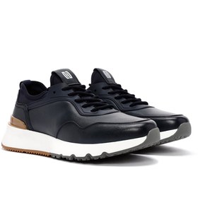 Resim Erkek Lacivert Bağcıklı Deri Casual Sneaker - Lacivert / 44 