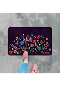 Resim Dijital Baskılı Hoş Geldiniz Yazılır Desenli Dekoratif Dış Kapı Önü Ve Iç Mekan Paspası Yıkanabilir Mor 