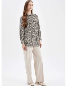 Resim Defacto Relax Fit Leopar Desenli Uzun Kollu Gömlek Tunik D2608AX24AUBG702 Bej 