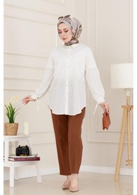 Resim Sevitli Taş Detaylı Hilal Tunik-beyaz-4956 Beyaz 
