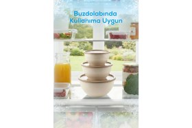 Resim Vienev 8'li Yuvarlak Kase Seti Bej | 1l, 1.5l, 2.3l, 3.3l | Kapaklı Çok Amaçlı Mutfak Saklama Kabı 