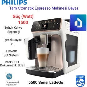 Resim Philips 5500 Serisi Lattego Tam Otomatik Espresso Makinesi 20 Sıcak ve Soğuk Içecek, Renkli Dokunmatik Ekran, Beyaz Roze Renk, Quickstart, Silentbrew Teknolojisi (EP5543/80) 