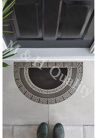 Resim Dekoratif Yarım Ay Versace Model Kapı Önü Paspas Yıkanabilir Toz Alıcı Halı Gümüş Renk Gümüş 