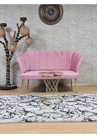 Resim Zafir İkili Papatya Çay Seti Koltuk Gold Sivriltme Ayak, Balkon, Salon, Ofis, Koltuk Takımı, İkili Berjer Pembe 