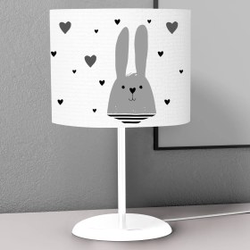 Resim instababyrooms Gri Tavşan ve Kalp Desenli Çocuk Odası Dijital Baskılı Çocuk Odası Masaüstü Abajur Avize 