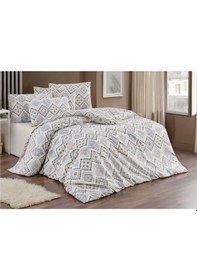 Resim Tek Kişilik Nevresim Takımı 160x220cm 2 Yastık Kılıfı Lastikli Çarşaflı 120x200+30 Gri - Sarı 