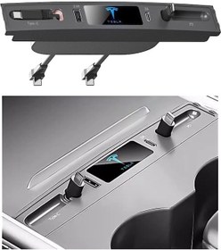 Resim 2021-2023 Tesla Model 3 Ve Model Y İçin Uygun Type C Ve Teleskopik Hub Docking İstasyonu, Merkezi Konsol Akıllı Sensör Ve Hızlı Şarj Usb Hub Ps 