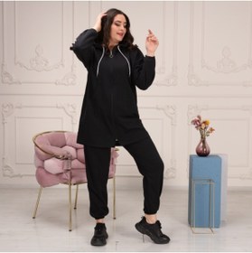 Resim CNG MODA Kadın Büyük Beden Tomy Fermuarlı Kapüşonlu Eşofman Takımı Siyah 