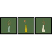 Resim Vazoda Çiçekler Üçlü Çerçeveli Cam Tablo Seti-172117 