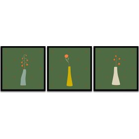 Resim Vazoda Çiçekler Üçlü Çerçeveli Cam Tablo Seti-172117 