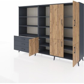 Resim Hyperion Dolap 11 Raflı 3 Çekmeceli 5 Kapaklı 220x44x163 Antrasit Antrasit-çam/antrasit 
