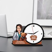 Resim Kadın Çocuk Doktoru Karikatürlü MDF Masa Saati 