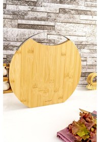 Resim Zoe - Çelik Kulplu Kesme Tahtası Yuvarlak Büyük Bambu 