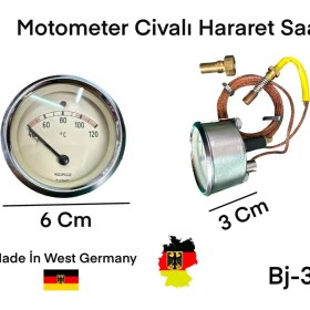 Resim Gcstore Motometer Civalı Hararet Saati 2mt 60MM Orijinal Alman Malı Eski Üretim (40°C-120°C Ikazl) Germany 