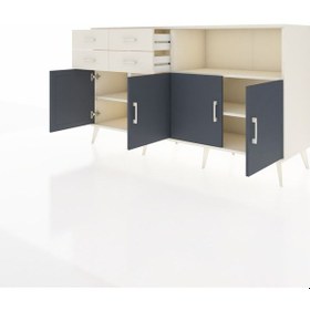 Resim Kronos Konsol 4 Raflı 4 Çekmeceli 4 Kapaklı 176x59x99 Aytaşı-antr Aytaşı-antrasit/aytaşı 