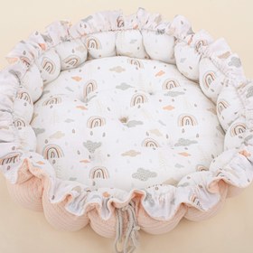 Resim Yuvarlak Babynest - Çift Taraflı - Somon Örgü - Yeşil Gökkuşağı 