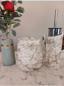 Resim Betonmall 2'li Set Beton Banyo Çöp Kovası Ve Tuvalet Wc Fırçalığı Bej 