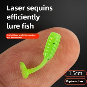 Resim 50 adet Lazer Reflektif T-Kuyruk Balıkçılık Yem Seti - Yumuşak Silikon Mini Yemler, 1.5cm, Gece Balıkçılığı, Uçan Balıkçılık Aksesuarları, Balıkçılık Yemi 