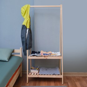 Resim Montessori Çocuk Elbise Askılığı Doğal Ahşap 