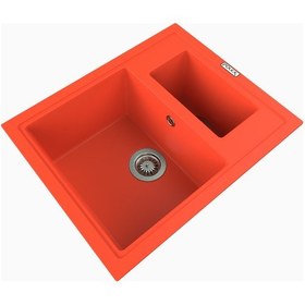 Resim Polex Cristalüx Granit Evye P-04 Turuncu 1.5 Gözlü Tezgah Altı Ve Tezgah Üstü Kare Mutfak Evyesi 59.5x49 CM 