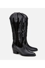 Resim Hotiç Kadın Deri Siyah İşleme Detaylı Western Kovboy Çizme 