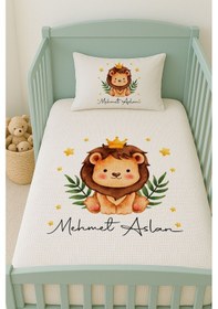 Resim %100 Pamuk İsme Özel İsimli 100x150 Cm Pike Seti Küçük Aslan Kral 