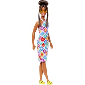 Resim Barbie Fashionistas Bebeği Topuz Saçlı ve Örgü Elbiseli HJT07 - 3+ Yaş 