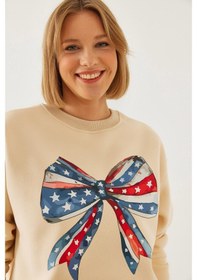 Resim Shade Kadın Renkli Kelebek Baskılı Sweatshirt Mbhs019 60601019 - Bej 