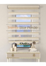 Resim Krem Beyaz Geçişli Etek Dilimli Zebra Stor Güneşlik Perde Kırık Beyaz-krem 