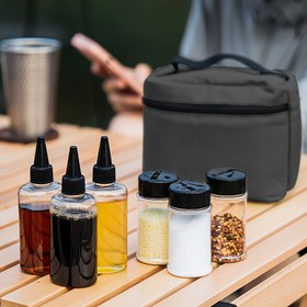 Resim Taşınabilir Açık Hava Baharat Şişesi Seti, Kanvas Taşıma Çantası ile BBQ Baharat Kiti, Plastik, Yenilikçi Ekose Desen, Kapak Dahil, Açık Hava Güvenli, Kamp ve Seyahat için 