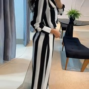 Resim Elegant Çizgili Gömlek ve Geniş Bacaklı Pantolonlu İki Parça Takım 