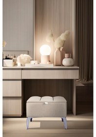 Resim Vetra Mini Royal Krem Kumaş Sandıklı Dekoratif Puf&bench-dilimli Model-gümüş Ayak-modern Puf 