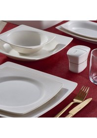 Resim Güral Caroline 62 Parça Kare Yemek Takımı Platin File YT6171 