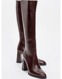 Resim Luvi Shoes Decer Bordo Cilt Kadın Topuklu Çizme Bordo 