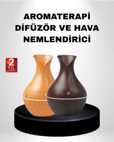 Resim shopwave Aromaterapi Difüzör Ahşap Desenli ve Ultrasonik Nemlendirici LED Işıklı 