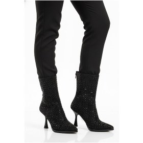 Resim Aspor Siyah Taş İşlemeli İçi Kürklü Kadın Topuklu Çizme Çok Renkli 