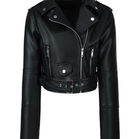 Resim Kadınlar için Şık Suni Deri Crop Ceket - Günlük Uzun Kollu, Fermuarlı ve Kemer Detaylı, İlkbahar & Sonbahar için Mükemmel, Düz Fermuarlı Ön, Hafif Ceket 