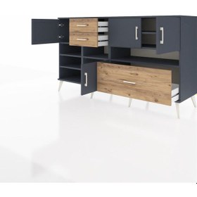 Resim Kronos Konsol 7 Raflı 3 Çekmeceli 4 Kapaklı 176x59x99 Antrasit-an Antrasit-antrasit/çam 