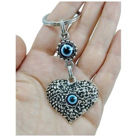 Resim Metal Kalp Anahtar Nazar Boncuğu Anahtarlık Hediyelik Aksesuar 