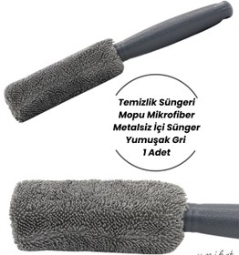 Resim UNIKAT Jant Ve Egzoz Temizlik Süngeri Mopu Mikrofiber Metalsiz İçi Sünger Yumuşak Gri 1 Adet 