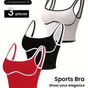 Resim 3 adet Siyah/Beyaz/Kırmızı, Bahar ve Yaz için Dış Mekan Sporları Yoga Koşu Fitness Sıkı Tank Üstleri. 