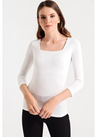 Resim Jument Kare Yaka Truvakar Kol Şık Body Bluz-sax Krem 