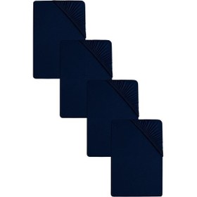 Resim 4 Adet Battal Boy Düz Pamuklu Çift Kişilik 200 X 200 Cm Lastikli Penye Çarşaf Lacivert 