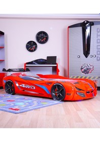 Resim Arabalı Yatak, Mercedes Rüzgarlıklı Arabalı Yatak - Kırmızı + 1 Adet Comfort Yatak 