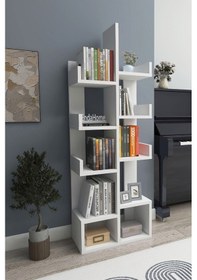 Resim Gemini 10 Bölmeli Raflı Dekoratif Kitaplık Ofis Kitaplığı Dolap Evrak Rafı Ev Ofis Rafı - Beyaz 